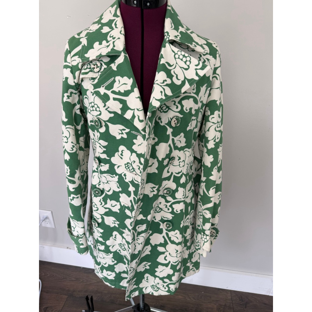 🌟SALE Merona Green White Floral Belted Trench Spring Small